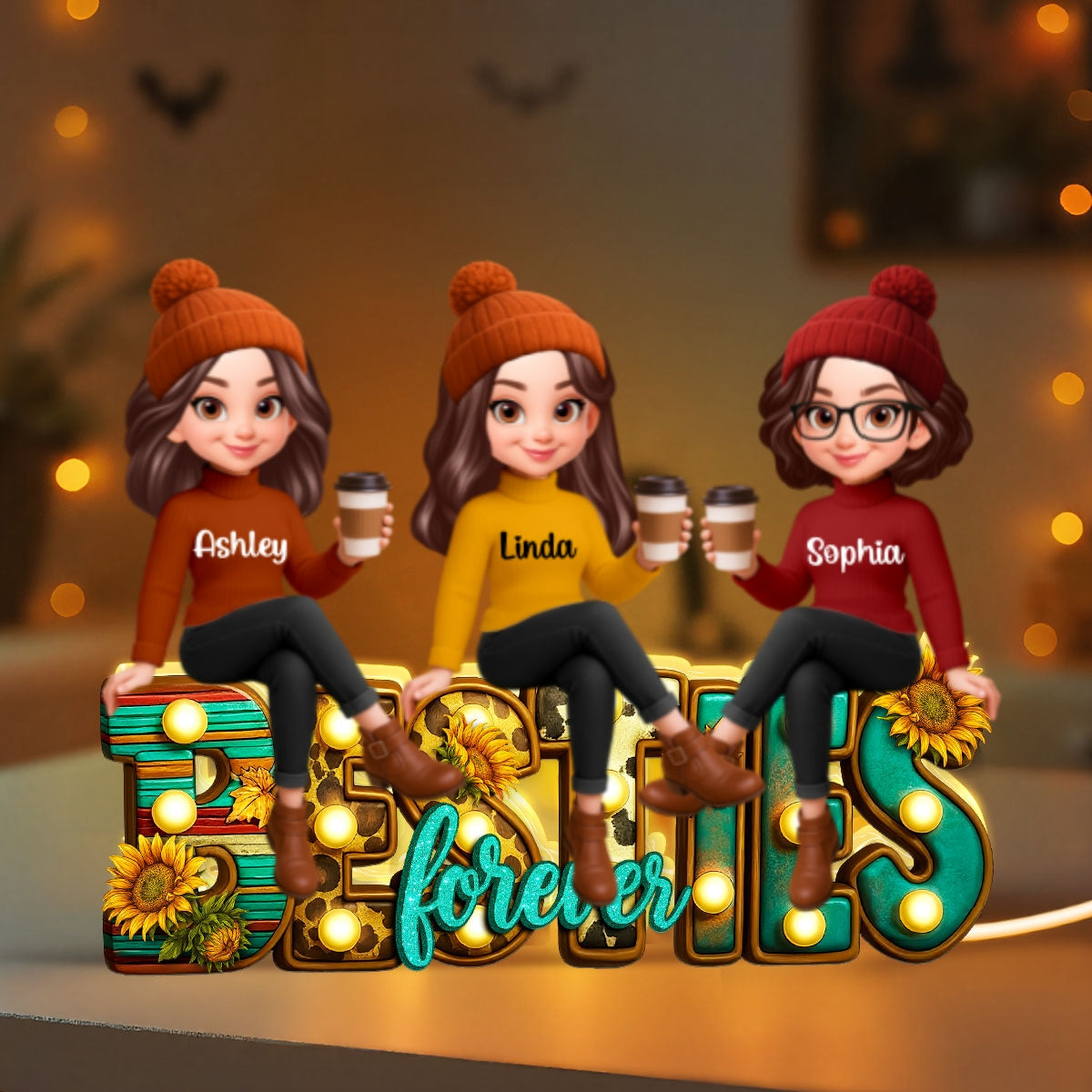 Western Fall Vibe Besties Sitting Personalized Light Box, Fall Gift for Best Friends