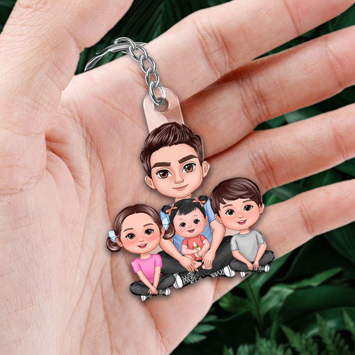 Dad And Kids Crossed Legs Personalized Acrylic Keychain
