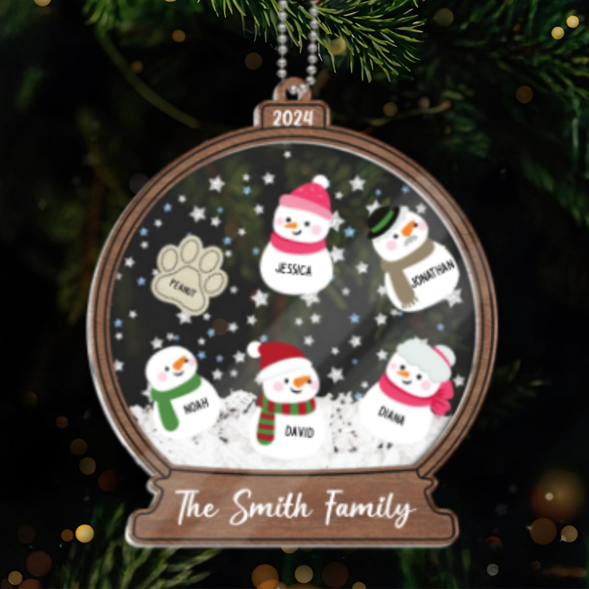 Personalized Snowman Family Christmas 4D Shaker Ornament 2024, Family Christmas Gift