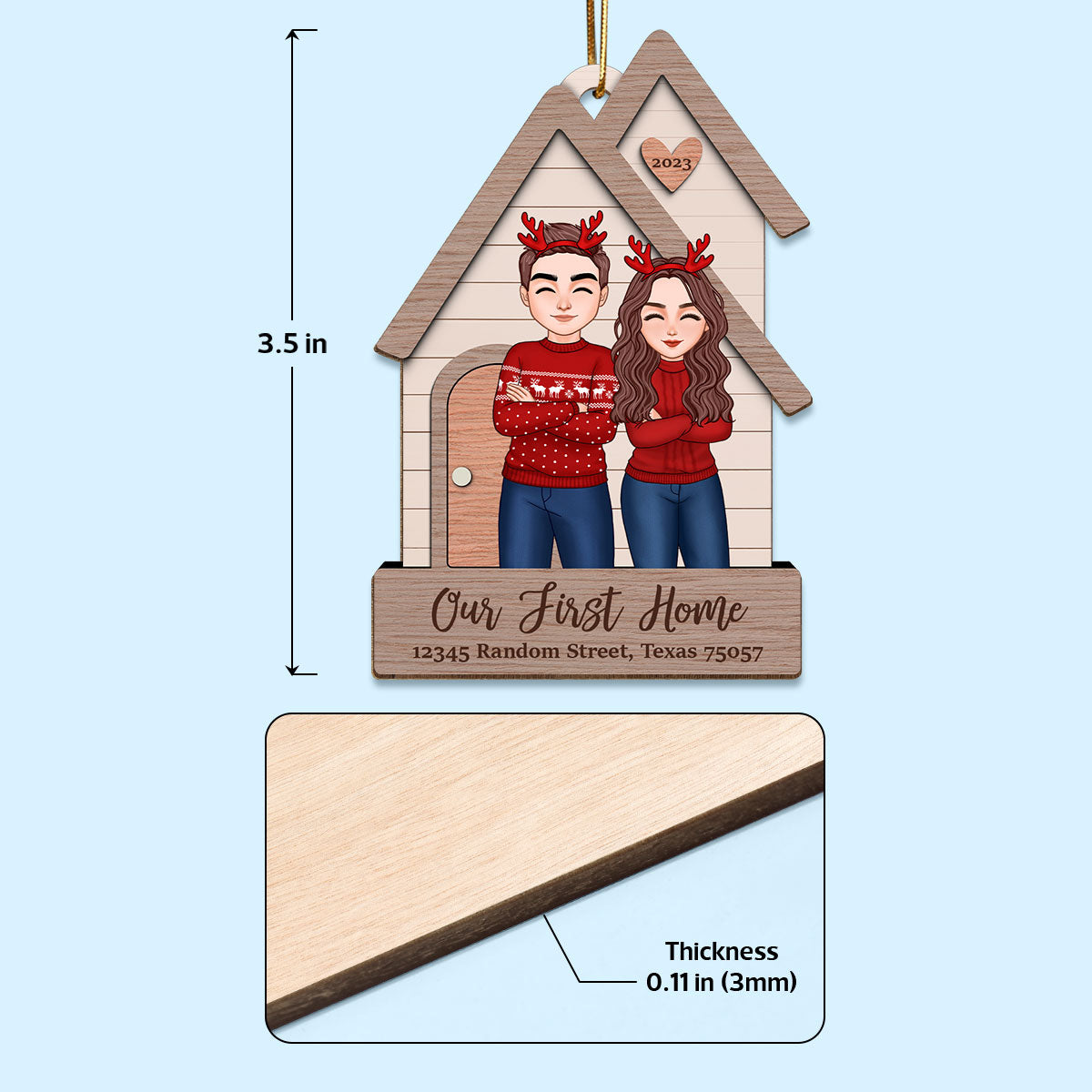 Our First Home Christmas Cool Couple Housewarming Gift Personalized Wooden Ornament