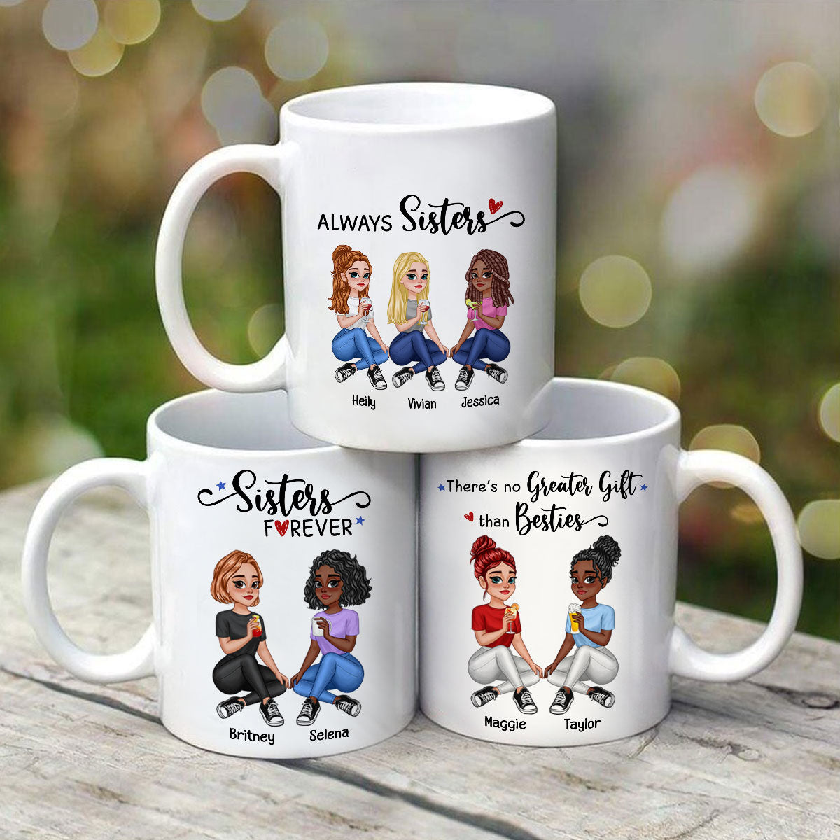 Our Friendship True Blessing Pretty Cartoon Besties Sisters Personalized Mug