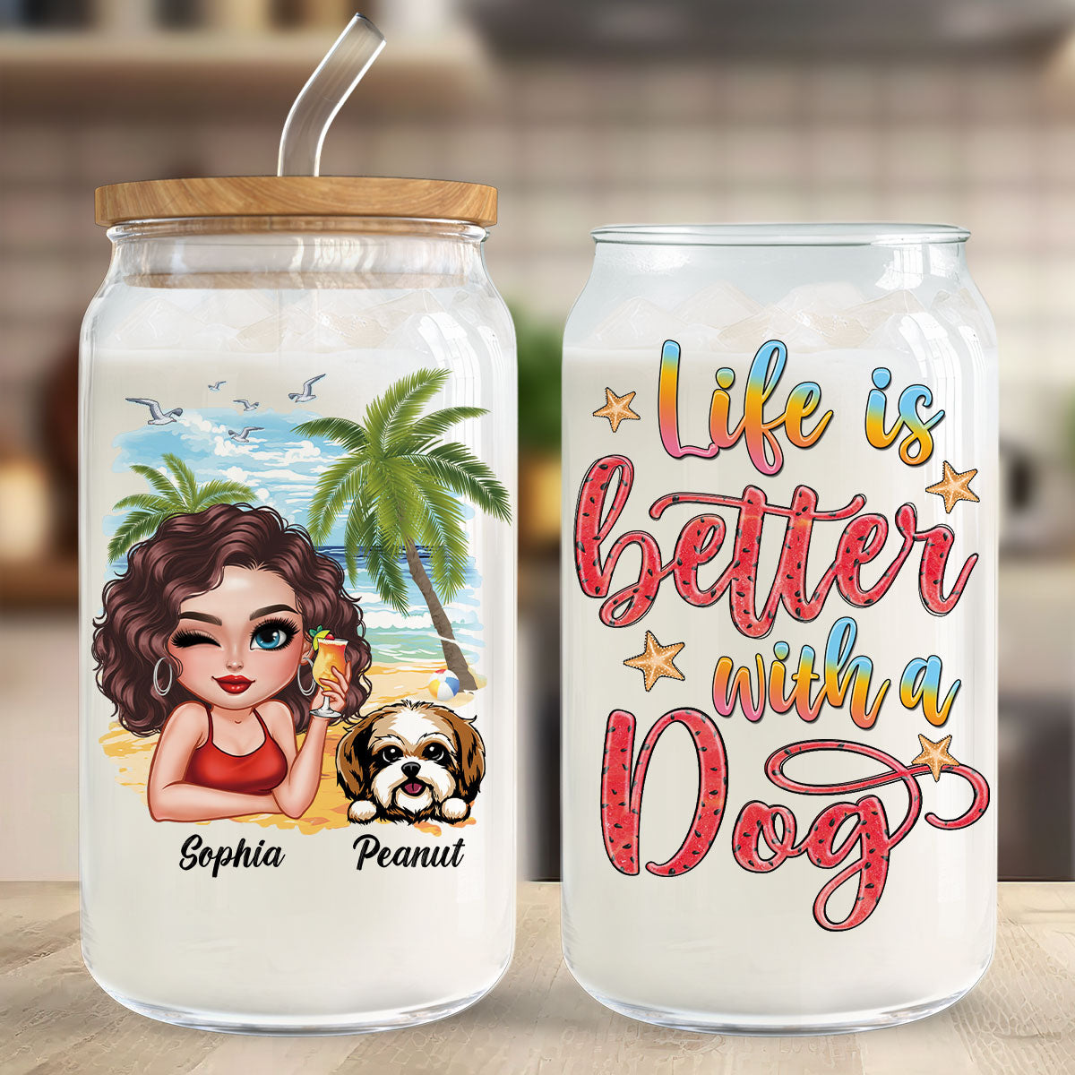 Summer Vibe Life Is Better With A Dog Personalized Clear Glass Can