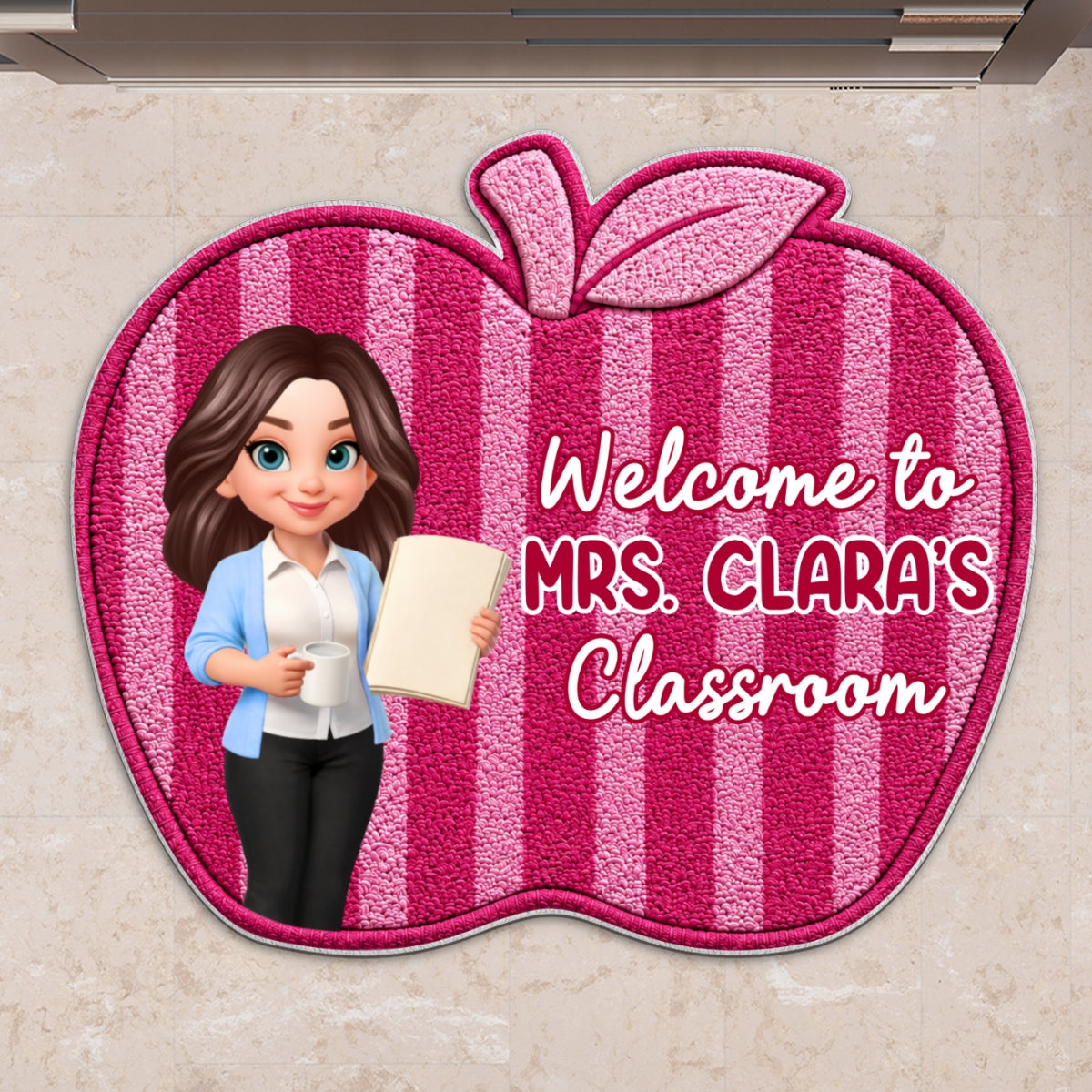Trending Woman Style Teacher Apple Welcome To Classroom - Personalized Doormat - Back To School Gift For Teacher, Classroom Decor