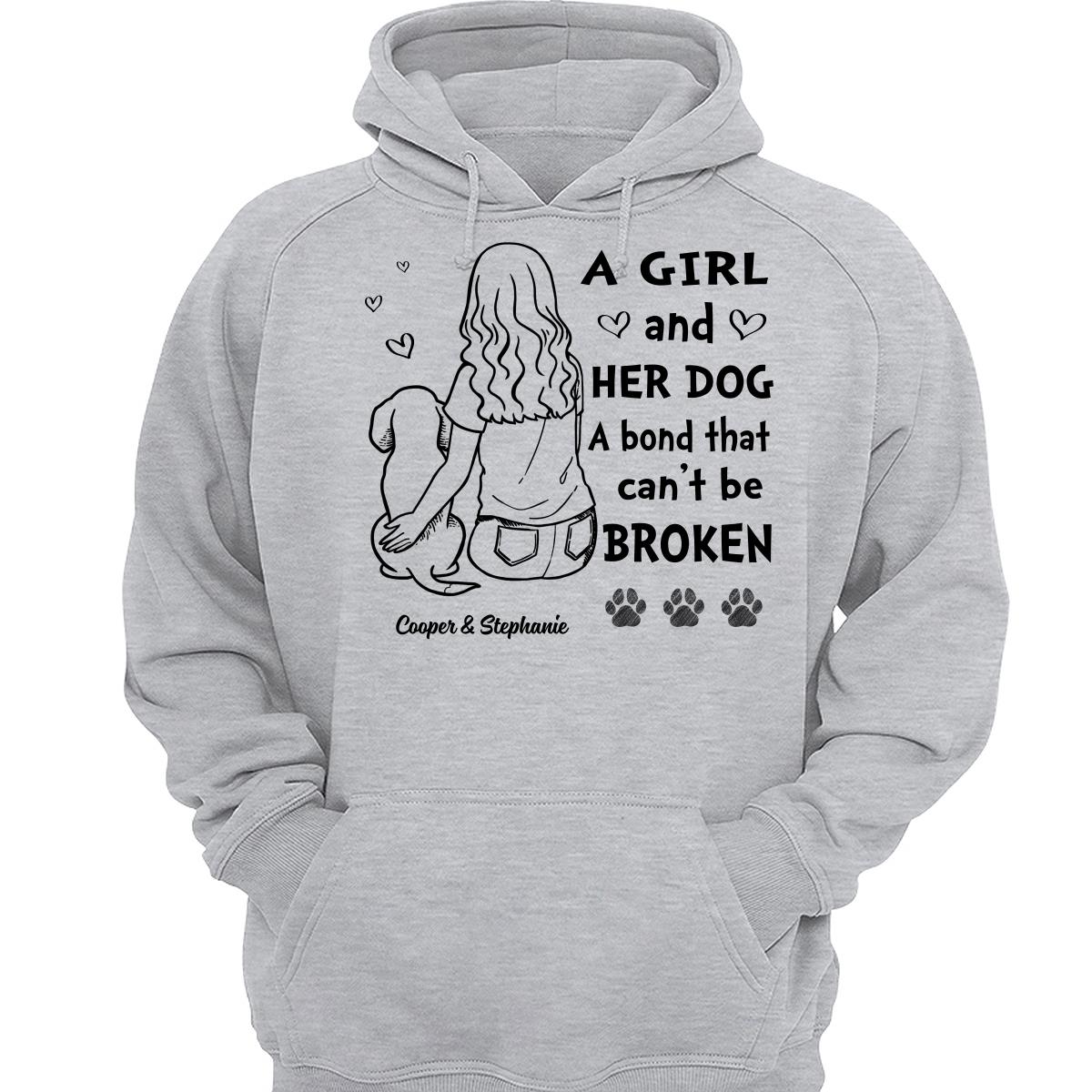 A Girl And Her Dog A Bond Can‘t Be Broken Woman Hugging Dog Personalized Shirt