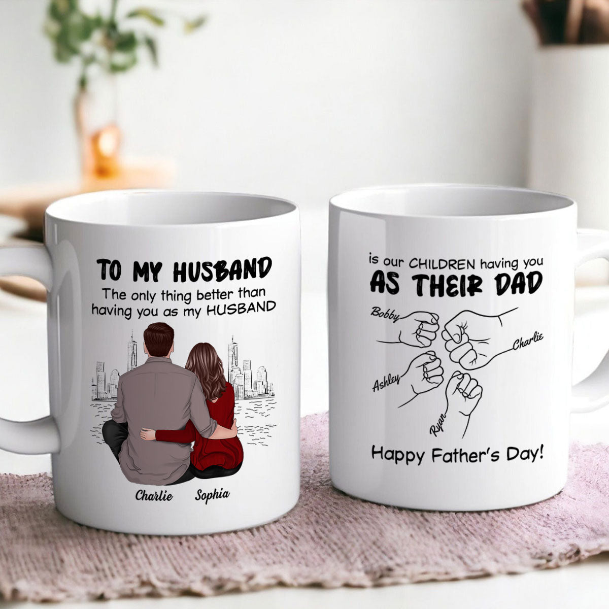 To My Husband Our Children Having You As Their Dad Couple Sitting Back View Fist Bumps Personalized Mug
