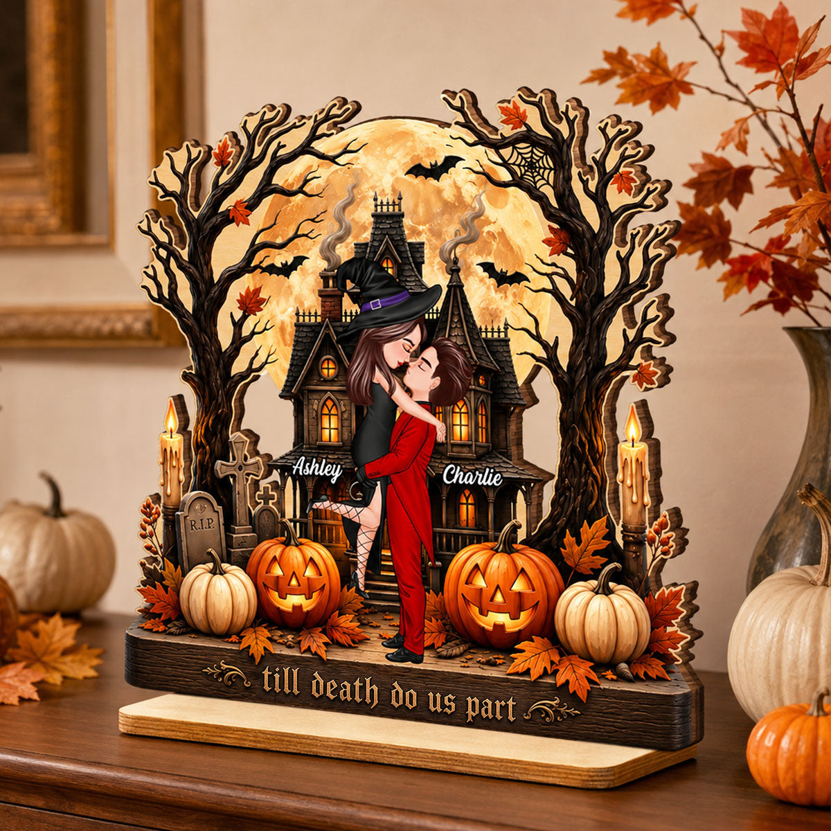 Couple Haunted House Ghost - Personalized 2-Layered Wooden Plaque - Halloween Decor Gift, Gift For Couple
