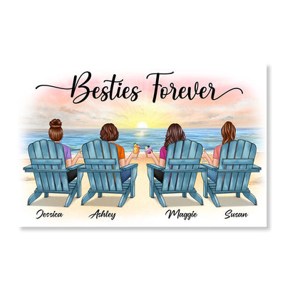 Beach Landscape Besties Sisters Back View Personalized Horizontal Poster