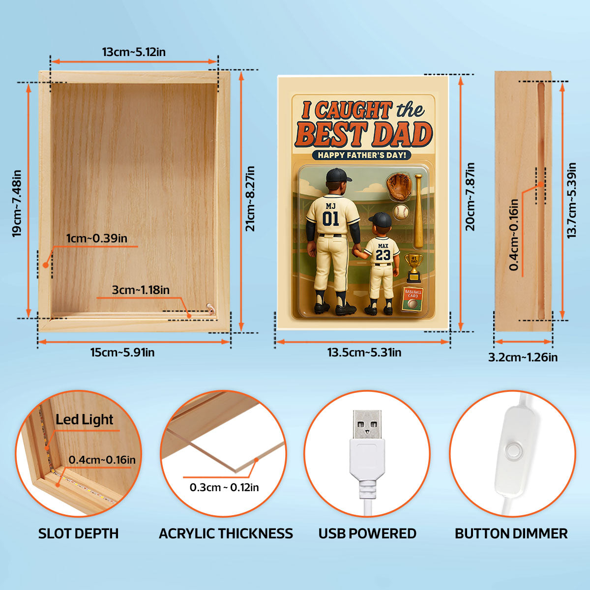 We Caught the Best Dad Baseball Custom Figure Personalized Frame Light Box, Father's Day Gift for Dads