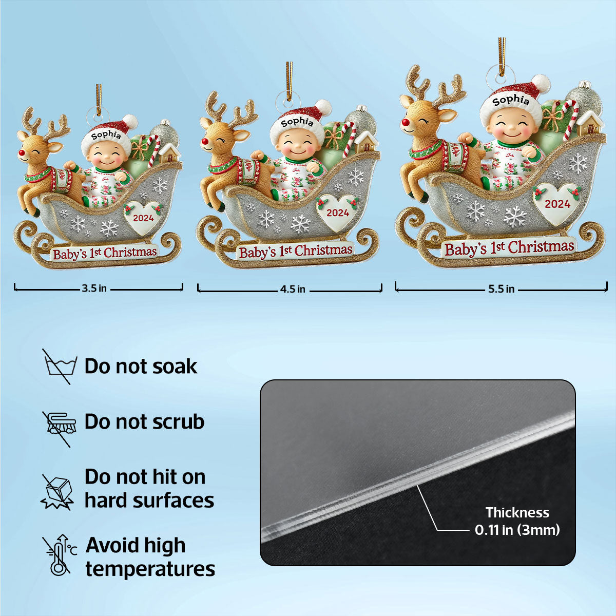 Baby First Christmas Newborn On Sleigh Keepsake - Personalized Acrylic Ornament