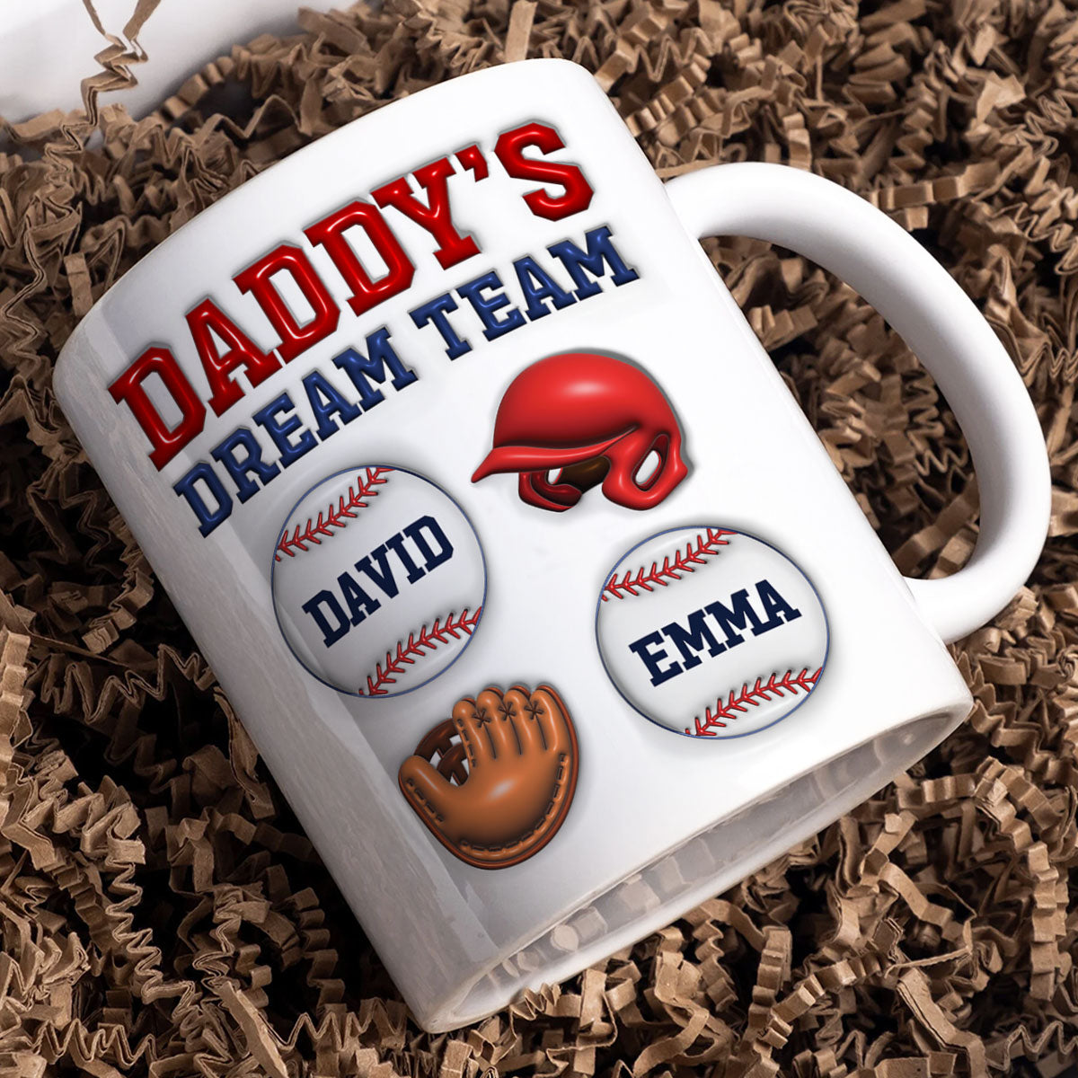 Daddy's Dream Team Baseball 3D Inflated Effect Personalized Mug
