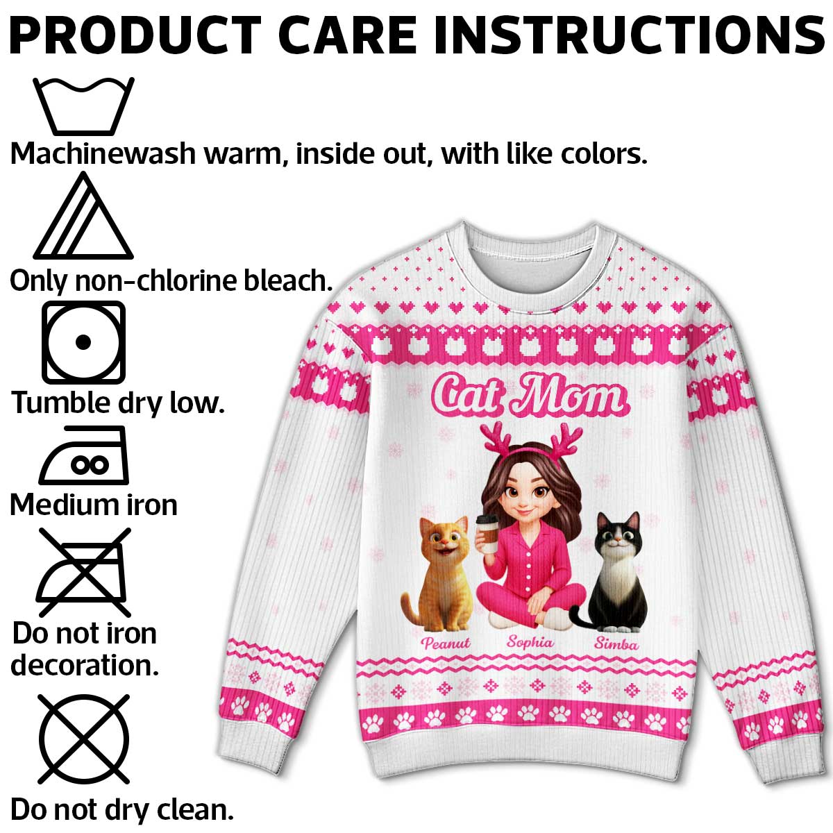 Christmas Pink Tone Cat Mom Faux Knitting Personalized Ugly Sweater