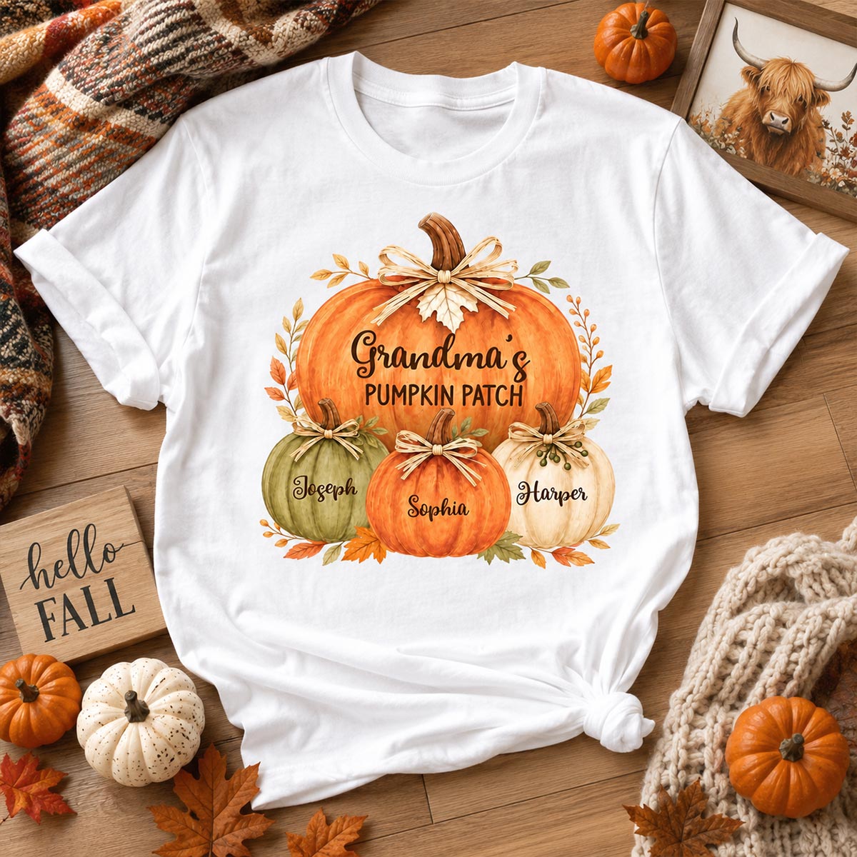 Grandma & Grandpa's Pumpkin Patch Watercolor - Personalized Shirt - Fall Season Gift For Grandparents