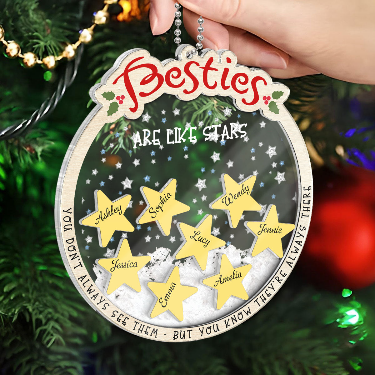 Sisters Besties Are Like Stars They're Always There Personalized 4D Shaker Ornament, Christmas Gifts For Sisters, Siblings, Best Friends
