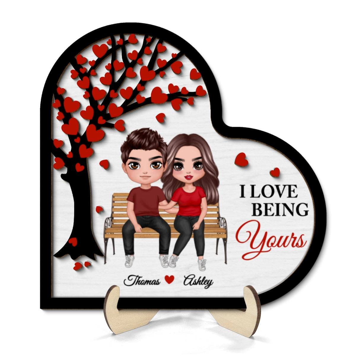 Couple Sitting On Bench Under Tree Valentine‘s Day Gift For Her Gift For Him Personalized 2-Layer Wooden Plaque