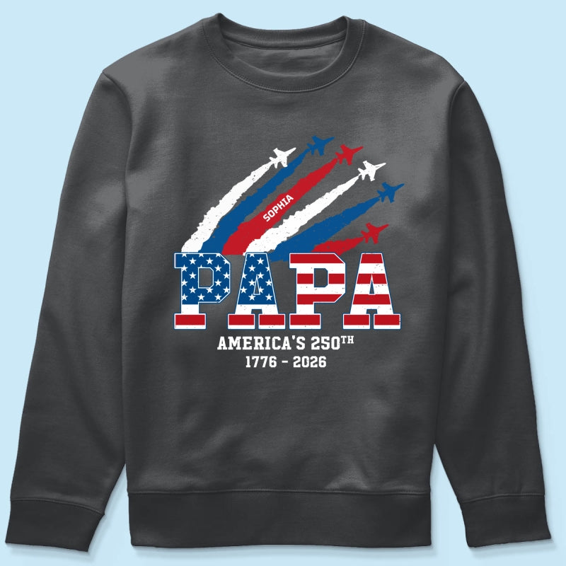 Proud Dad Grandpa Grandma Nation Flag American 250th Anniversary - Personalized Shirt - Matching Patriotic Shirt For Grandpa, Grandma, 250 Years Of Freedom Celebration