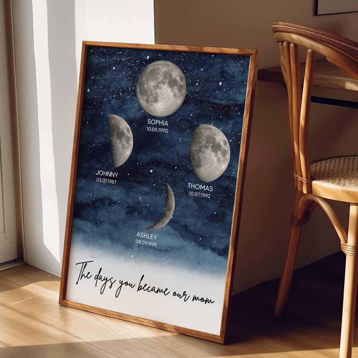 Starry Night Customize Birth Moon Phase The Day You Became Mom Personalized Poster, Heartfelt 2025 Gift