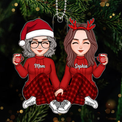 Christmas Cute Mom Daughter Sitting Personalized Acrylic Ornament
