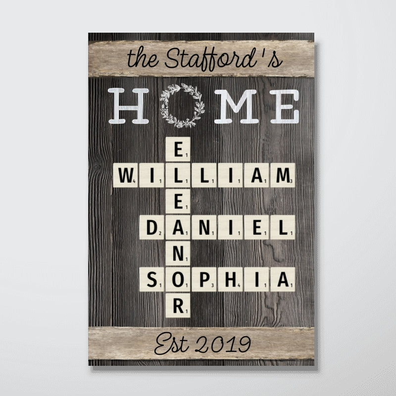 Personalized Family Name "Home" Poster, Crossword Puzzle Art, Family Decor