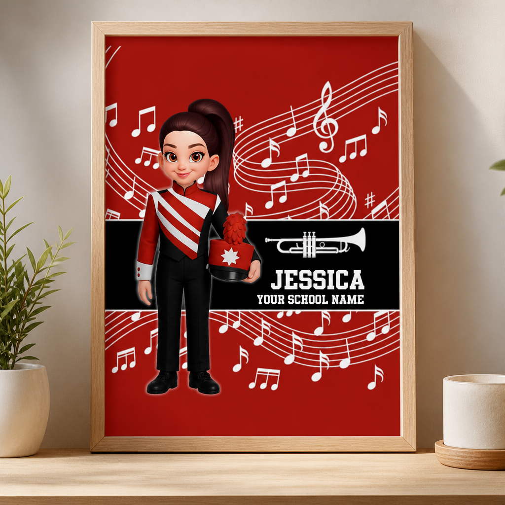 Custom Music Marching Band, Orchestra, Personalized Name, Color, School, Instrument, Trumpet, Clarinet, Tuba, Violine - Personalized Poster - Christmas Gift For Son, Grandson, Daughter, Granddaughter