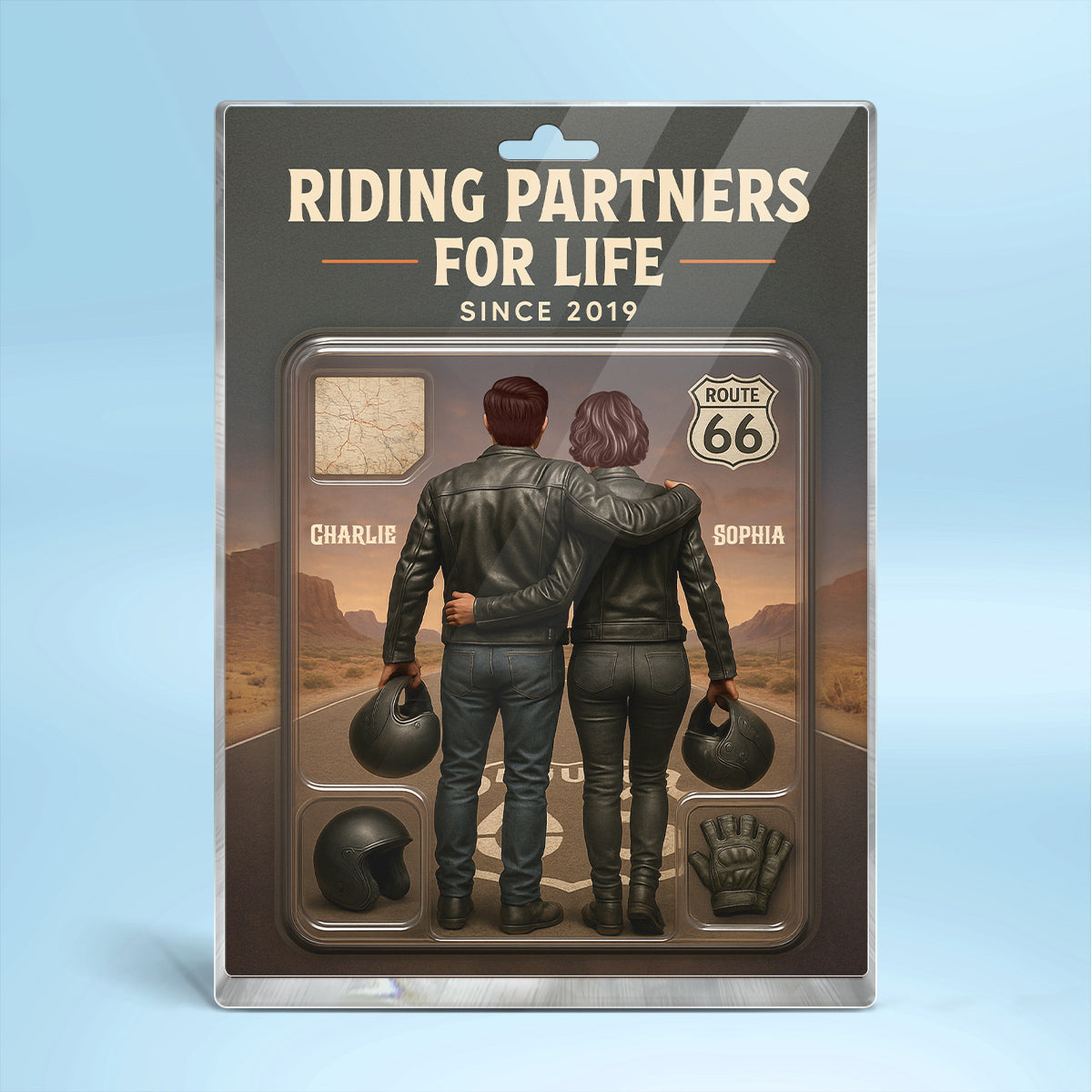 3D Effect Custom Figure Couple Bikers Riding Partners For Life Personalized Flat Acrylic Block, Birthday Gift, Wedding Gift, Anniversary Gift For Bikers