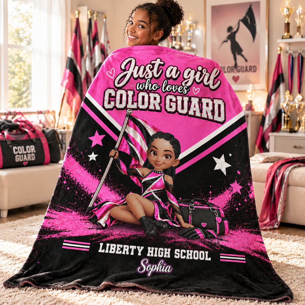 Just a Girl Who Loves Color Guard - Personalized Fleece Blanket - Christmas Gift for Daughter, Granddaughter, Niece