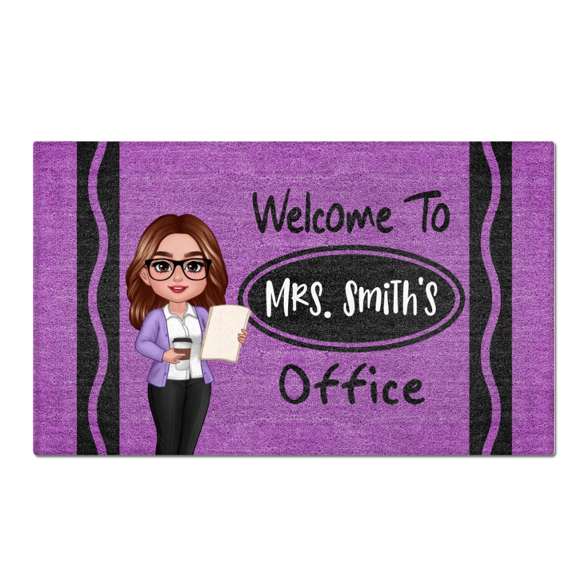 Female Male Teacher Crayon Pattern Welcome To Office Personalized Doormat| Back To School Gift, Classroom Decoration