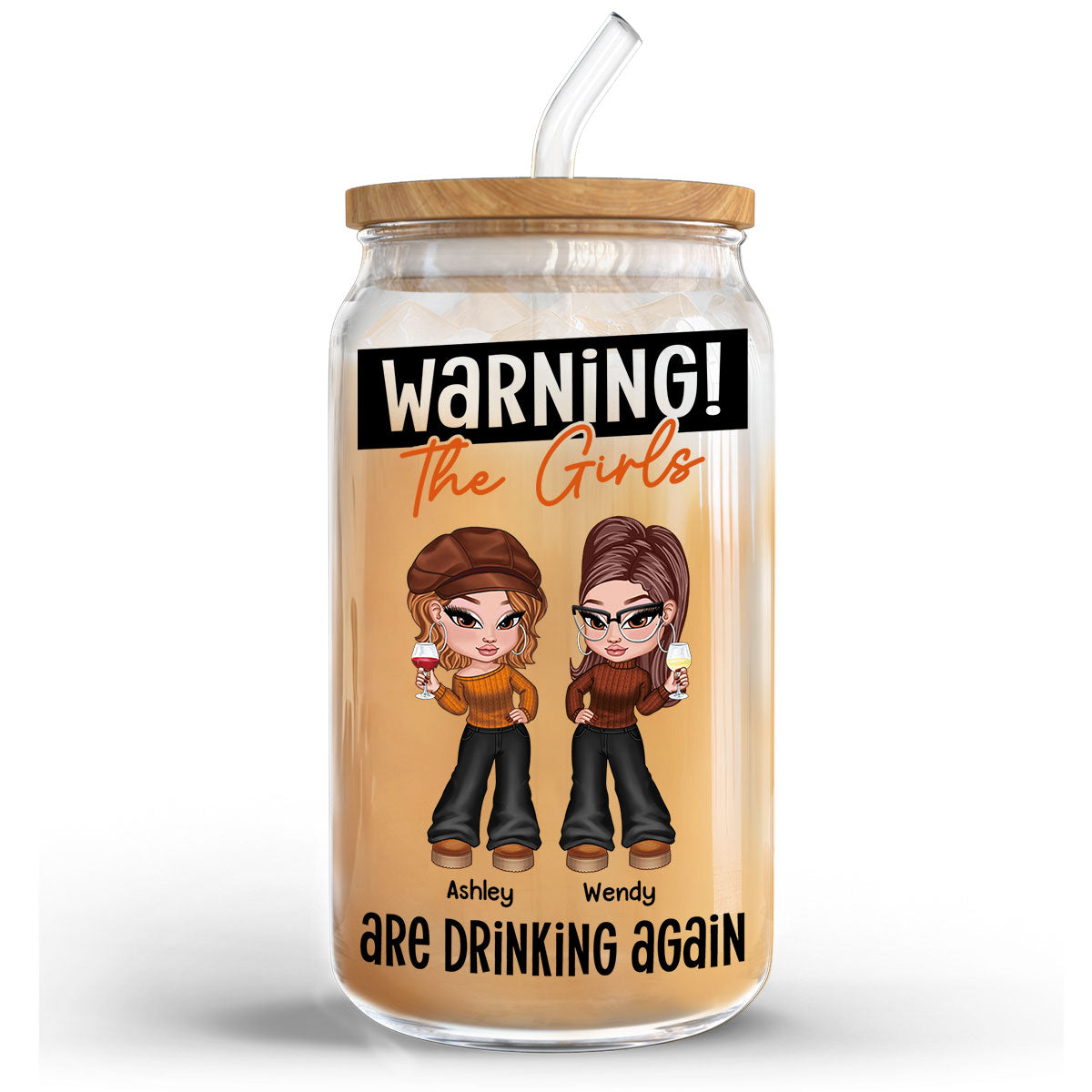Warning The Girls Drinking Again Personalized Clear Glass Can, Y2K Style