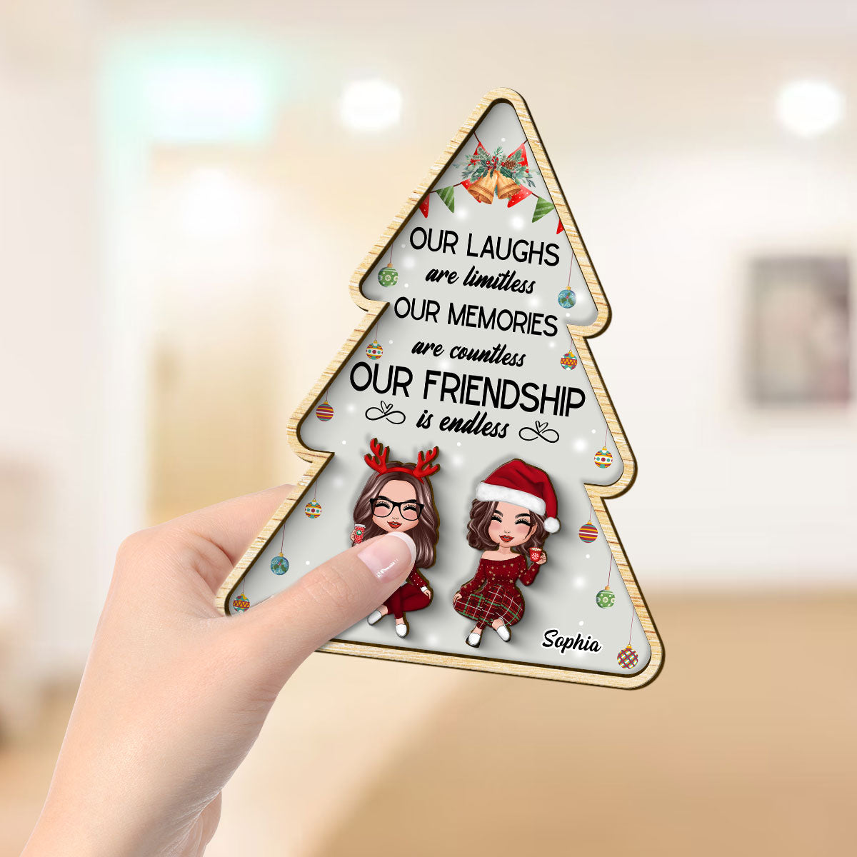 Our Friendship Is Endless Personalized Standing Wooden Plaque, Christmas Gift For Best Friends, Besties Gift