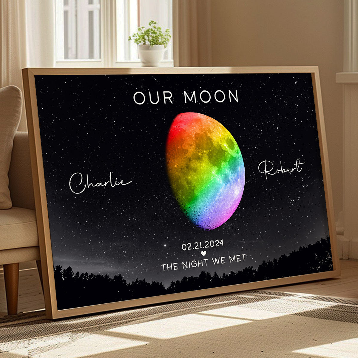 Our Moon LGBTQ Couple Gift Moon Phase Art Personalized Poster, Pride Month Gift, Anniversary Gift
