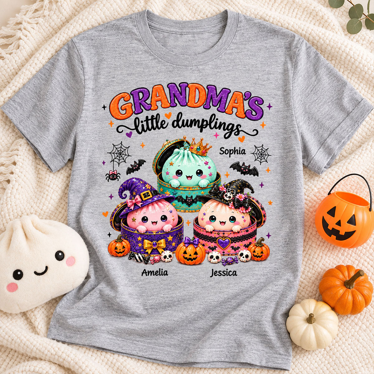 Grandma's Little Dumplings - Personalized Shirt - Trendy Fall Halloween Tee for Grandma