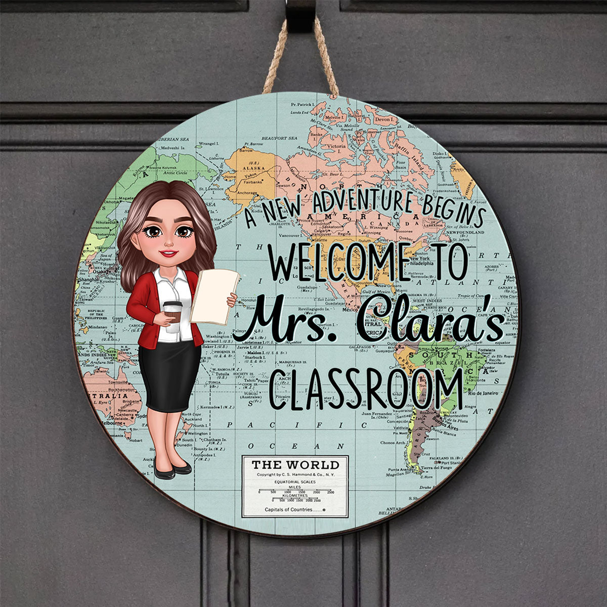 World Map Adventure Themed Welcome To Classroom Personalized Round Door Hanger, Back To School, Classroom Decor