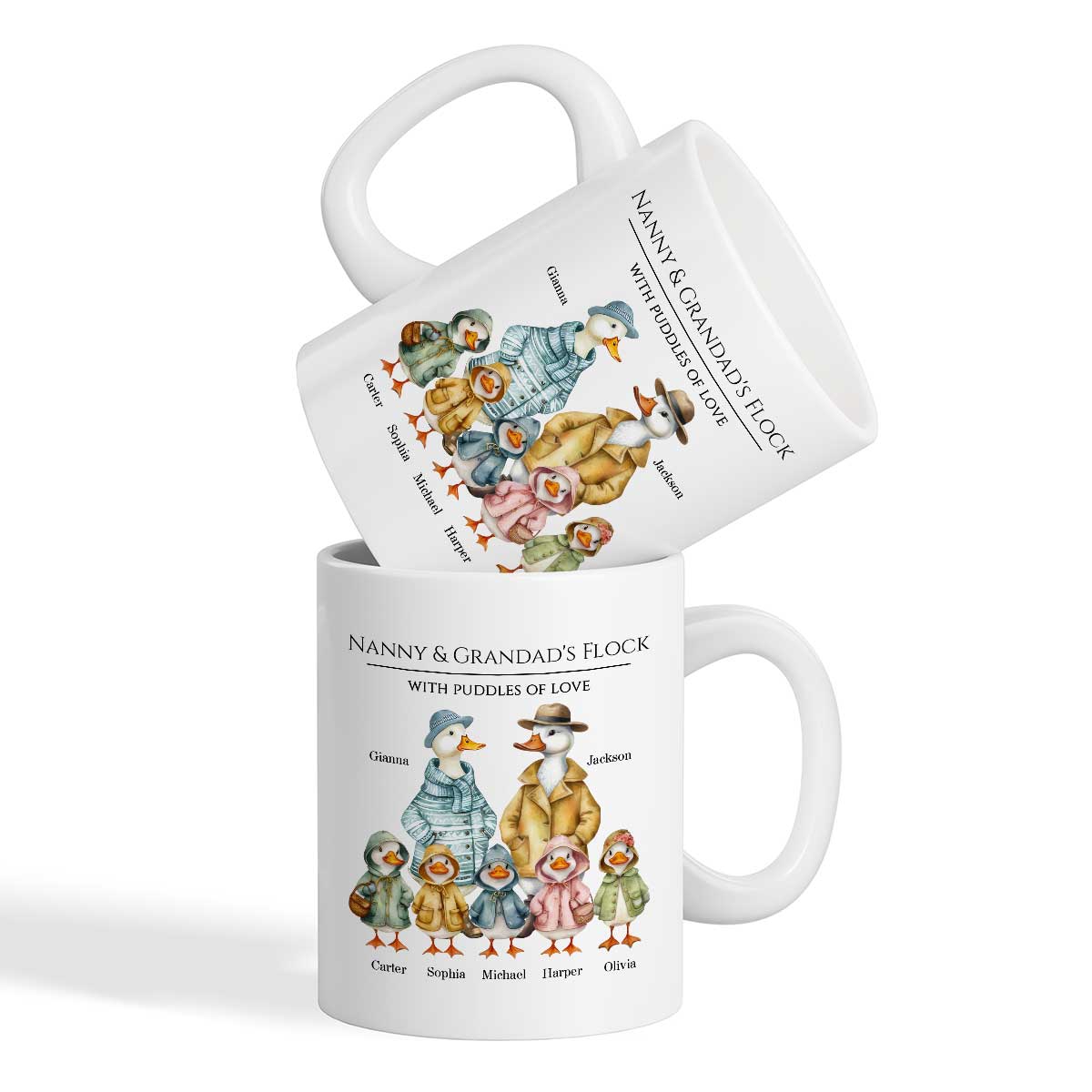 Grandparents Grandma Grandad's Flock Cute Watercolor Ducks - Personalised Mug