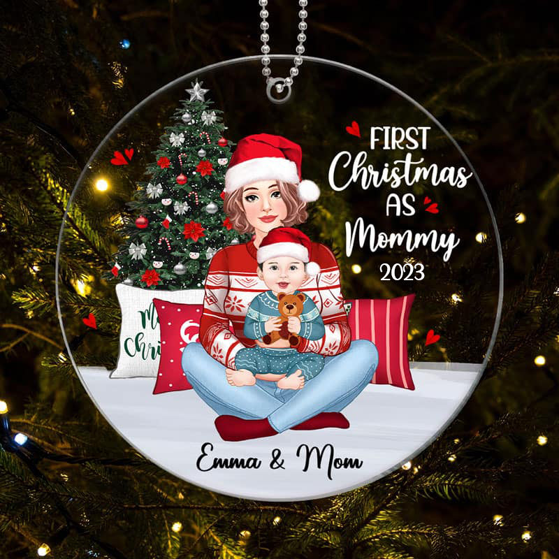 First Christmas Mom Grandma On Bed Personalized Acrylic Ornament