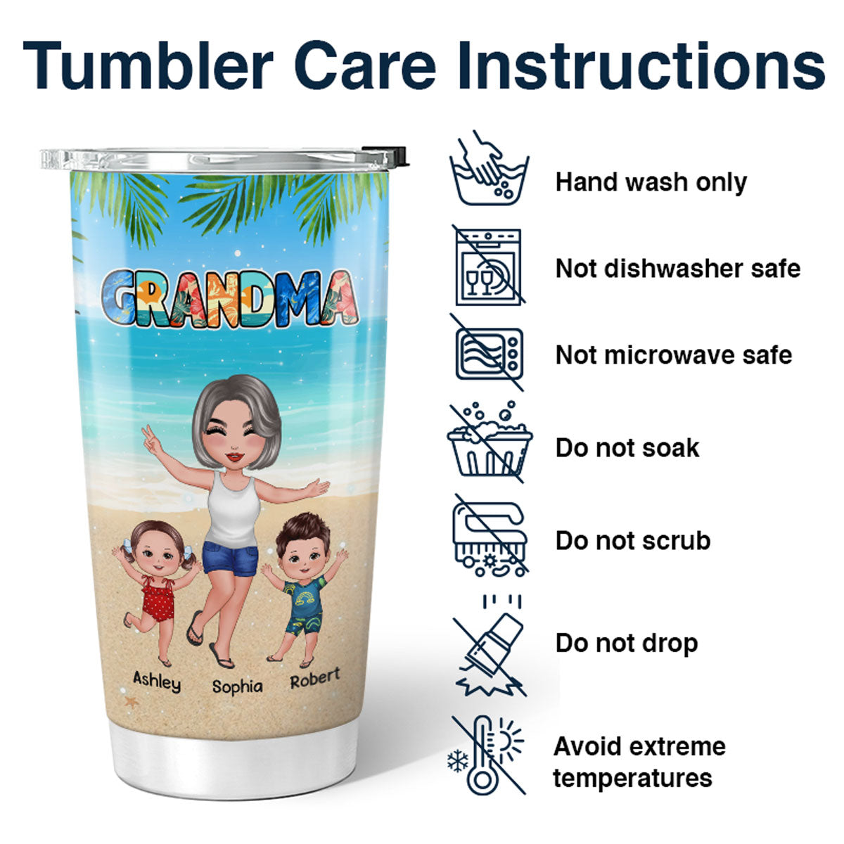 Grandma Mom Summer Pattern Happy Doll Woman And Kids Personalized Tumbler