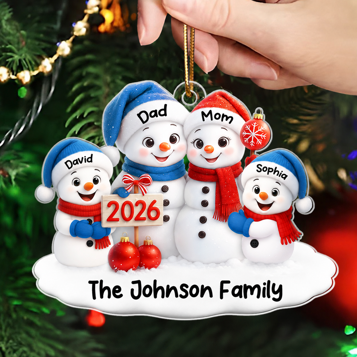 Family Snowmen 2026 - Personalized Acrylic Ornament - Festive Christmas Decor, Christmas Gift for Family