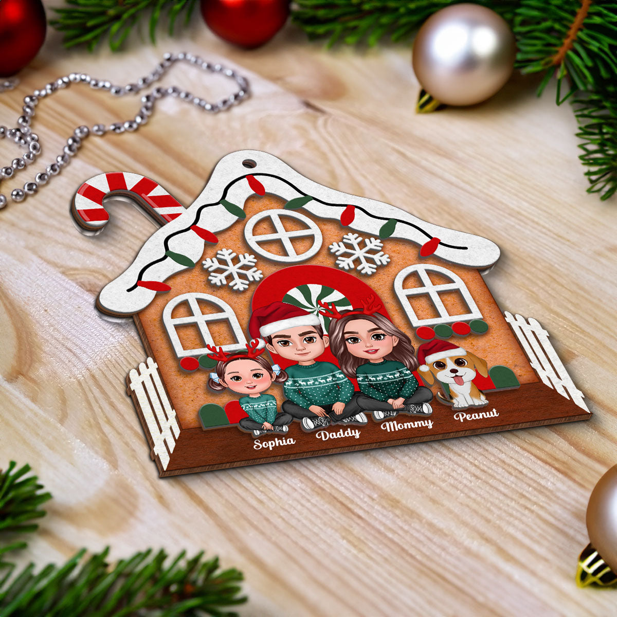 Gingerbread House Family Christmas Decor Personalized 2-Layer Wooden Ornament