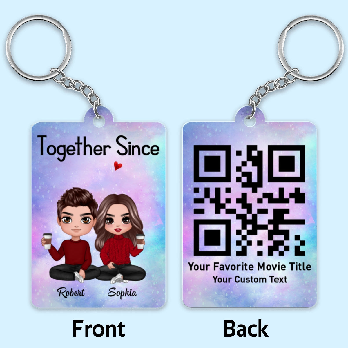 Doll Couple Sitting Together Since Scannable QR Code Personalized Acrylic Keychain