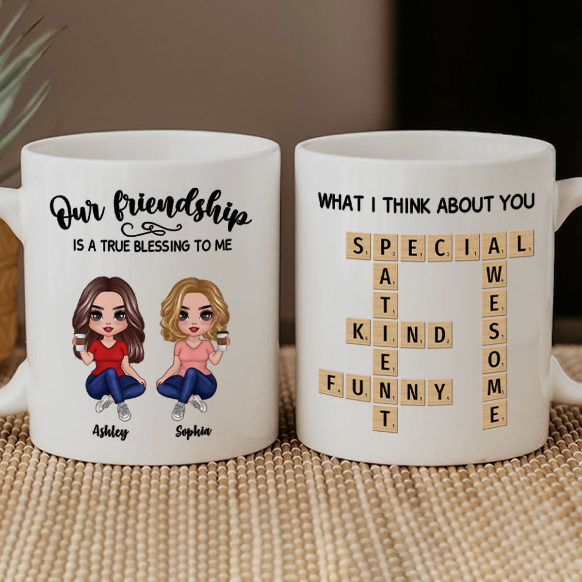 Besties Forever Front View Best Friends Unique Gift Create Your Crossword Puzzle Personalized Mug