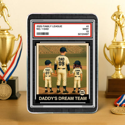 Baseball No. 1 Dad Man & Kids Trading Card Style Personalized Mirrored Picture Frame