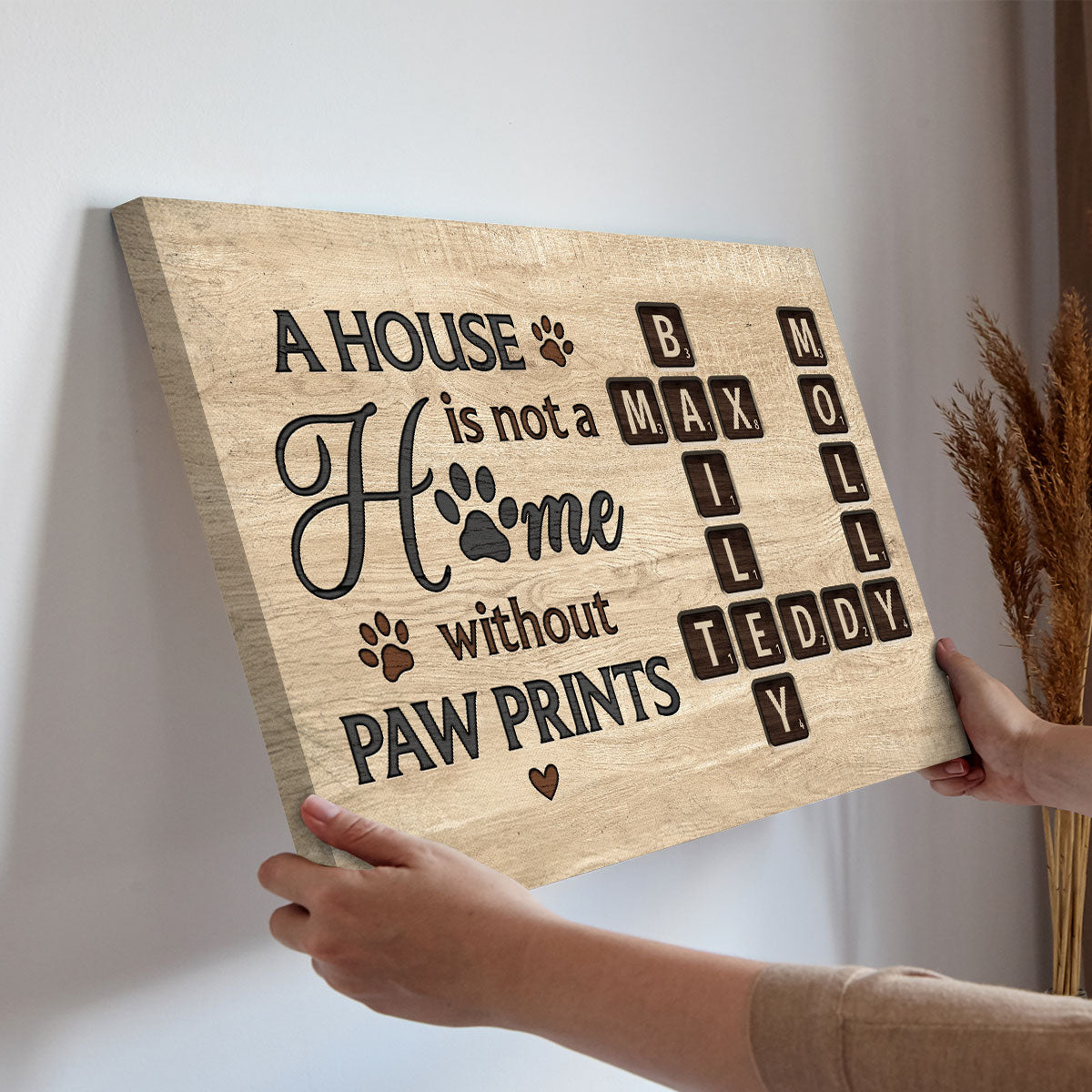 Pet Lover Home Decor Home With Paw Prints Crossword Puzzle Art Personalized Canvas