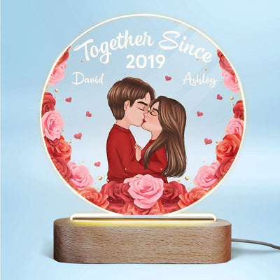 Doll Couple Kissing Personalized Circle Plaque LED Night Light