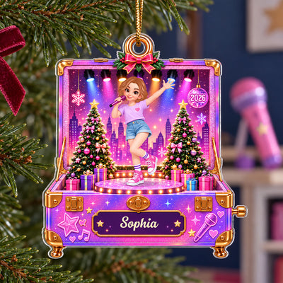 Pretty Girl Pop Star In Music Box 2D Flat - Personalized Acrylic Ornament - Christmas Gift For Daughter, Granddaughter
