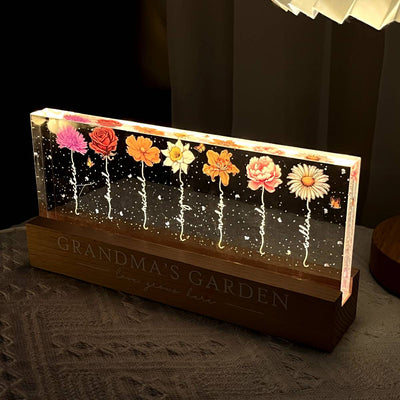 Grandma‘s Garden Birth Month Flower Personalized LED Night Light, Gift For Grandma Mom