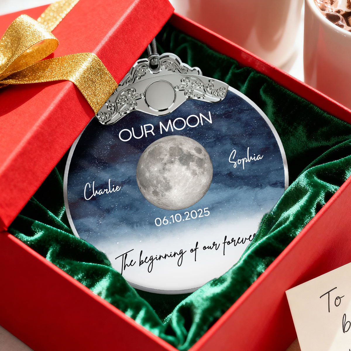 Starry Night Moon Phase Couple The Beginning Of Our Forever - Personalized Glass Ornament With Silver Cap