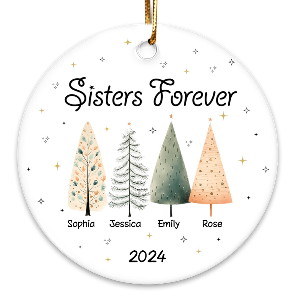 Sisters Besties Cute Christmas Tree Personalized Ceramic Ornament