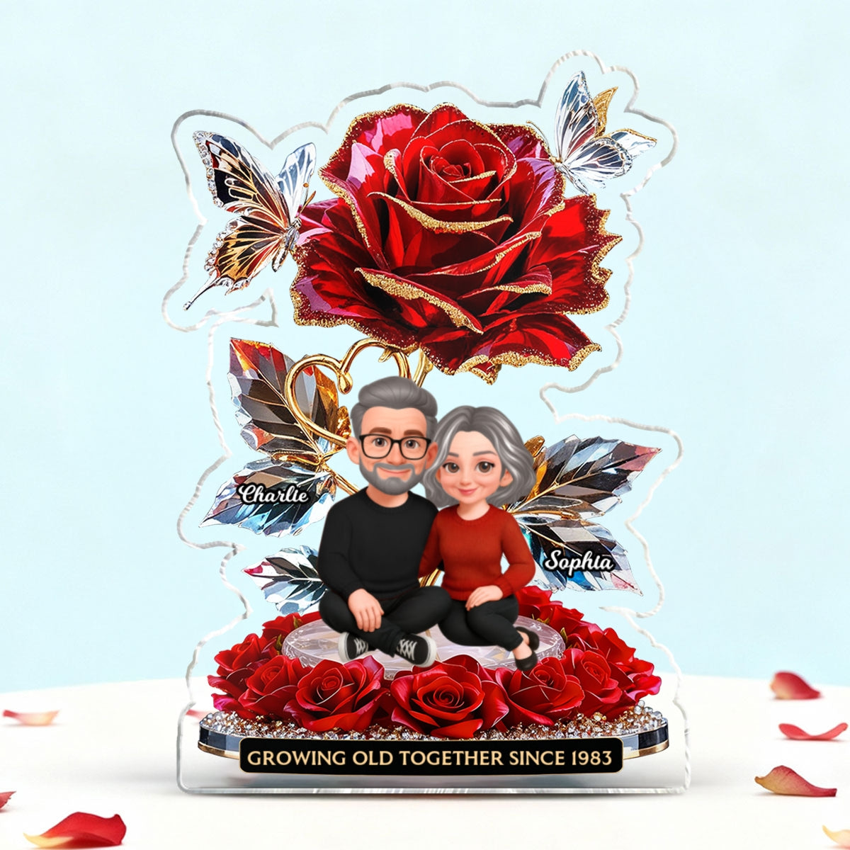 Eternal Love Roses Couple Forever Together - Personalized Acrylic Block Plaque - Gift For Couple, Gift For Him, For Her