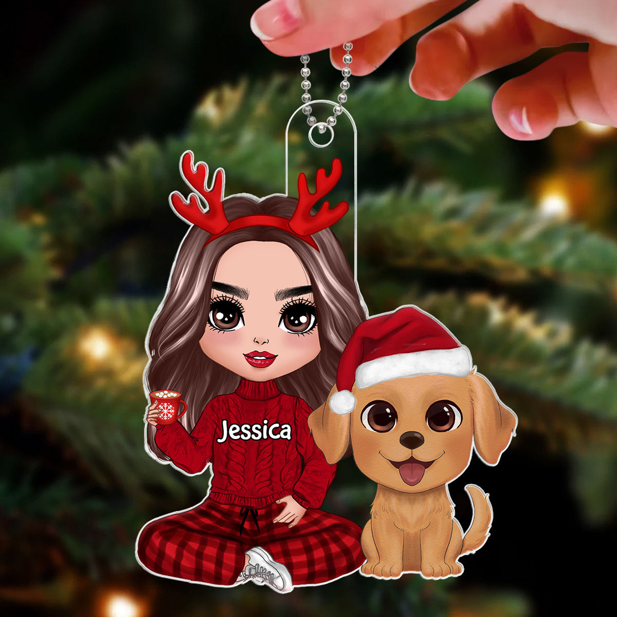 Christmas Doll Dog Mom Dog Dad Watercolor Cute Dogs Personalized Acrylic Ornament