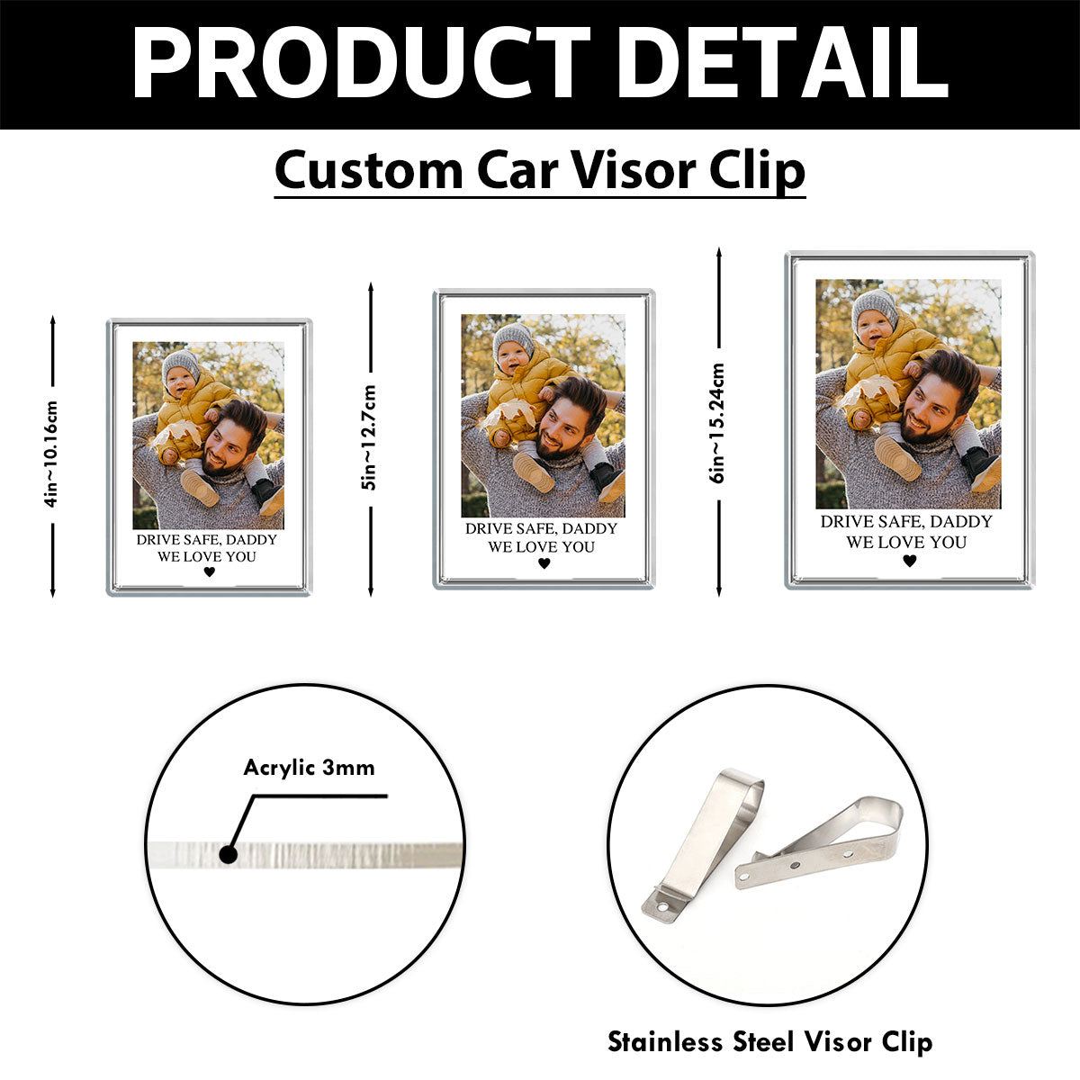 Dad Gifts Custom Photo Car Visor Clip Personalized Father's Day Gift for Him, Unique Gift for Dad from Son, Daughter, Wife, Sentimental Keepsake