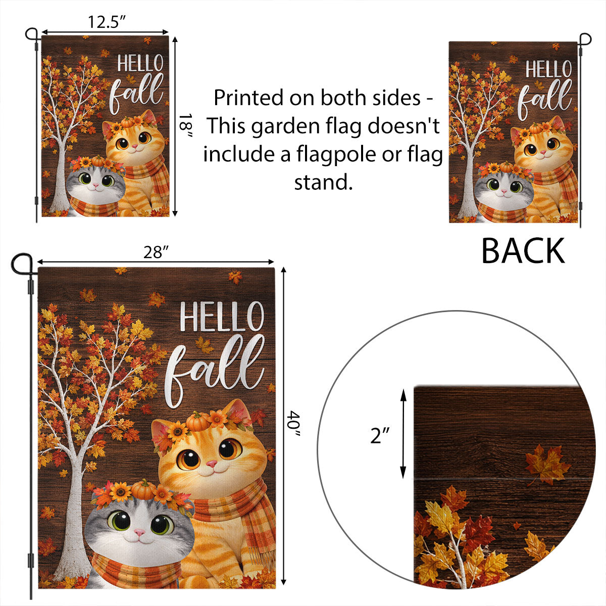 Hello Fall 'Tis the Season Cute Cats - Personalized Garden Flag - Fall Decor for Cat Lovers
