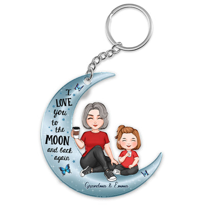 Cute Grandma & Grandkid On Moon Personalized Acrylic Keychain